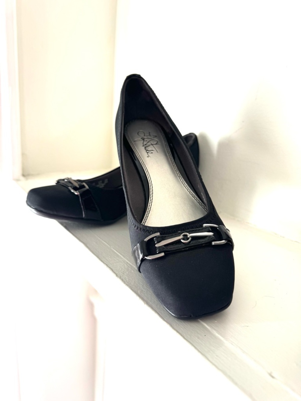 Life Stride Black Gazette Wedge Heels with Silver Bit Detail